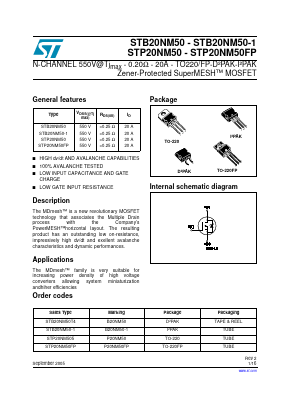 STB20NM50 Datasheet PDF STMicroelectronics