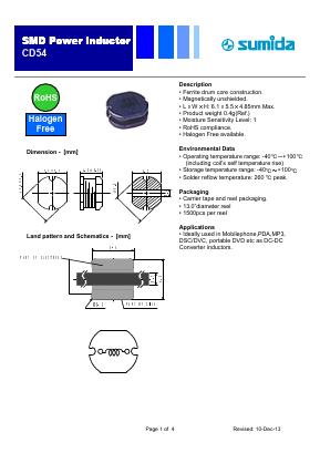 CD54 Datasheet PDF Sumida Corporation