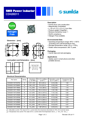 CDH20D11HF-4R7MC Datasheet PDF Sumida Corporation