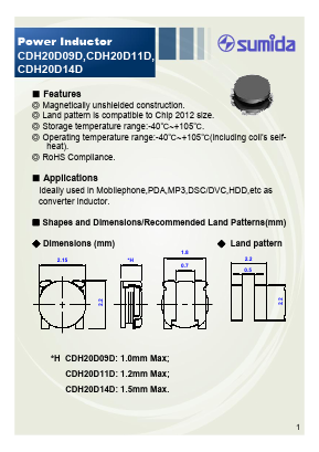 CDH20D09D Datasheet PDF Sumida Corporation