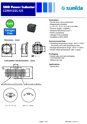 CDRH125/L125 Datasheet PDF Sumida Corporation