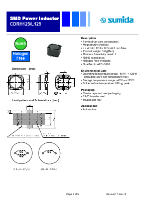 CDRH125/L125 Datasheet PDF Sumida Corporation