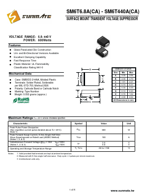 SM6T43C Datasheet PDF SUNMATE electronic Co., LTD