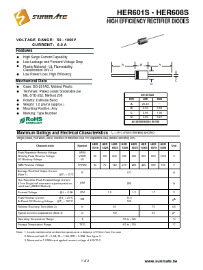 HER601S Datasheet PDF SUNMATE electronic Co., LTD