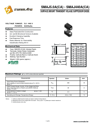 SMAJ200CA Datasheet PDF SUNMATE electronic Co., LTD