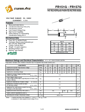 FR153G Datasheet PDF SUNMATE electronic Co., LTD