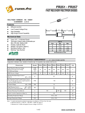 FR251 Datasheet PDF SUNMATE electronic Co., LTD