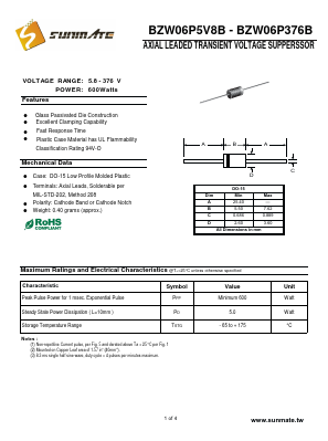 BZW06P70B Datasheet PDF SUNMATE electronic Co., LTD