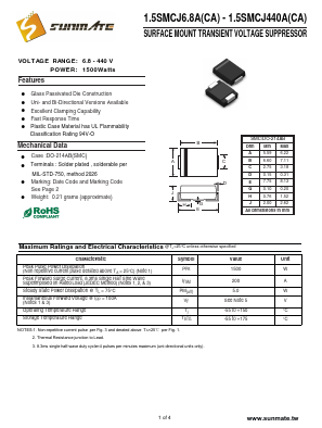 1.5SMCJ200A Datasheet PDF SUNMATE electronic Co., LTD