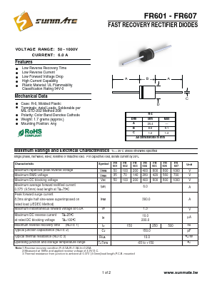 FR602 Datasheet PDF SUNMATE electronic Co., LTD
