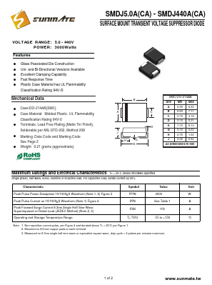 SMDJ170A Datasheet PDF SUNMATE electronic Co., LTD