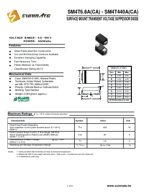 SM4T20A Datasheet PDF SUNMATE electronic Co., LTD