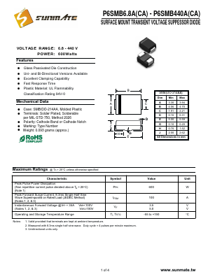 P6SMB6.8CA Datasheet PDF SUNMATE electronic Co., LTD