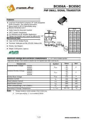 BC857A Datasheet PDF SUNMATE electronic Co., LTD