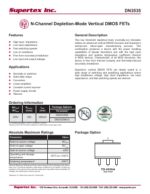 DN3535N8 Datasheet PDF Supertex Inc