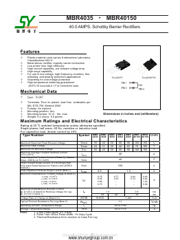 MBR40150 Datasheet PDF Changzhou Shunye Electronics Co.,Ltd.