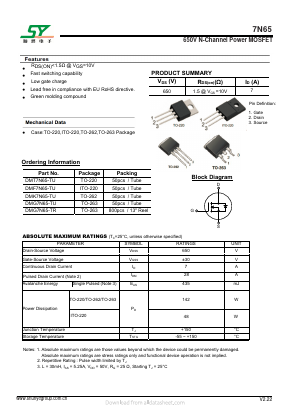 DMT7N65 Datasheet PDF Changzhou Shunye Electronics Co.,Ltd.