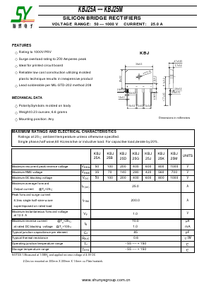 KBJ25A Datasheet PDF Changzhou Shunye Electronics Co.,Ltd.