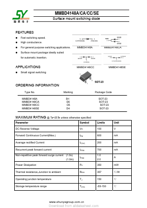 MMBD4148A Datasheet PDF Changzhou Shunye Electronics Co.,Ltd.