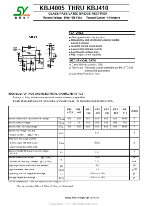 KBJ4005 Datasheet PDF Changzhou Shunye Electronics Co.,Ltd.