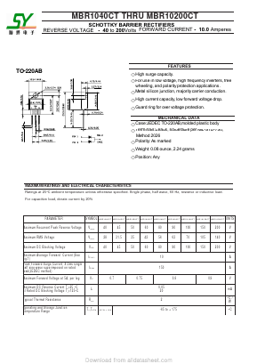 MBR1090CT Datasheet PDF Changzhou Shunye Electronics Co.,Ltd.