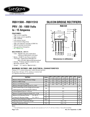 RBV1500 Datasheet PDF SynSemi, Inc.
