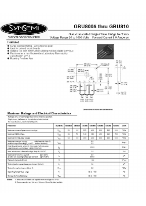 GBU808 Datasheet PDF SynSemi, Inc.