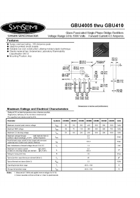 GBU401 Datasheet PDF SynSemi, Inc.