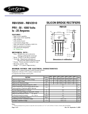 RBV2510 Datasheet PDF SynSemi, Inc.