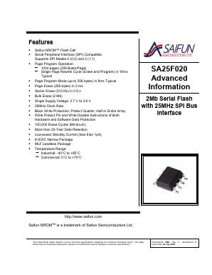 SA25F020LEN Datasheet PDF Saifun Semiconductors