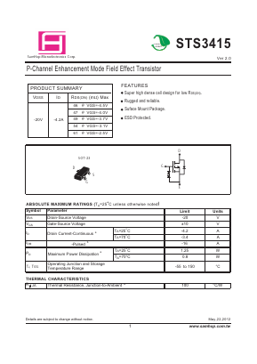 STS3415 Datasheet PDF Samhop Mircroelectronics