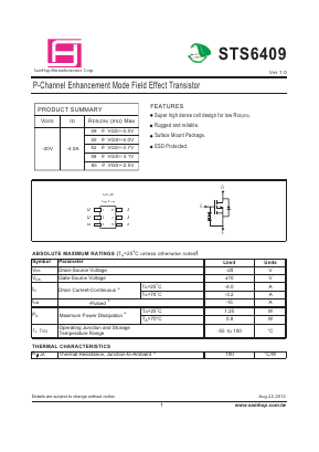 STS6409 Datasheet PDF Samhop Mircroelectronics