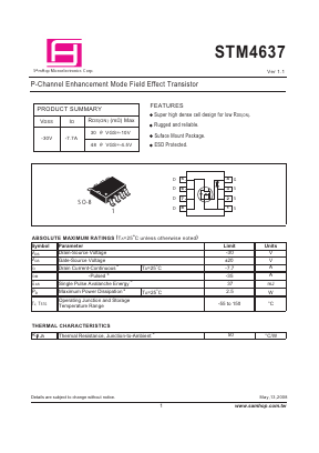 STM4637 Datasheet PDF Samhop Mircroelectronics