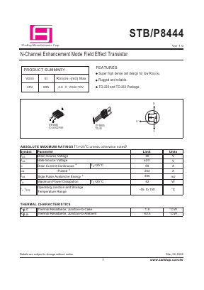 STB8444 Datasheet PDF Samhop Mircroelectronics