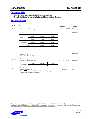 K6R4016V1 Datasheet PDF Samsung