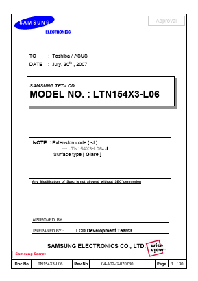 LTN154X3-L06 Datasheet PDF Samsung