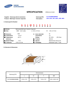 CL21A226MAQNNNE Datasheet PDF Samsung