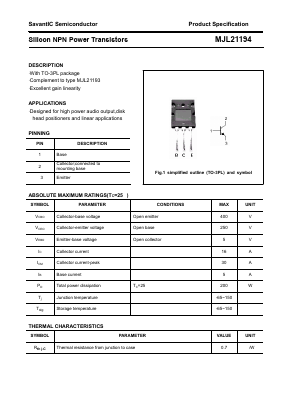 MJL21194 Datasheet PDF SavantIC Semiconductor 