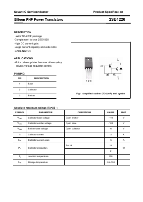 2SB1226 Datasheet PDF SavantIC Semiconductor 