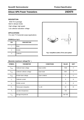 2SD870 Datasheet PDF SavantIC Semiconductor 