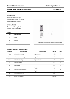 A1304 Datasheet PDF SavantIC Semiconductor 