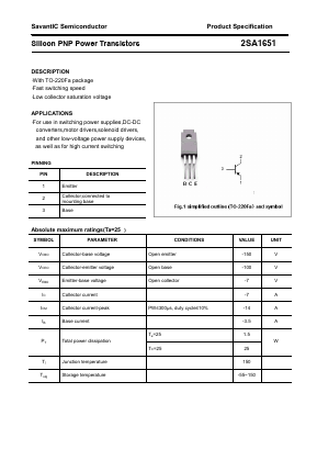 2SA1651 Datasheet PDF SavantIC Semiconductor 