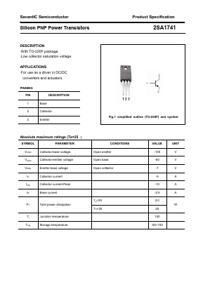 2SA1741 Datasheet PDF SavantIC Semiconductor 