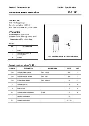 2SA1962 Datasheet PDF SavantIC Semiconductor 