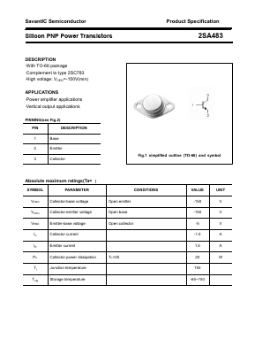 2SA483 Datasheet PDF SavantIC Semiconductor 