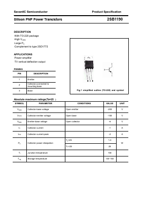 2SB1190 Datasheet PDF SavantIC Semiconductor 