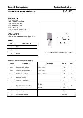 2SB1193 Datasheet PDF SavantIC Semiconductor 