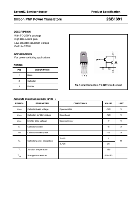 2SB1391 Datasheet PDF SavantIC Semiconductor 