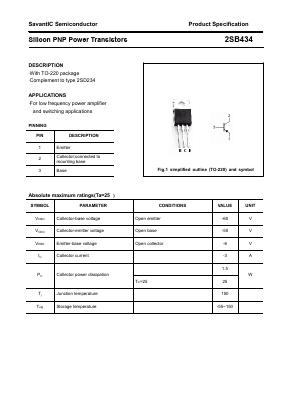 2SB434 Datasheet PDF SavantIC Semiconductor 