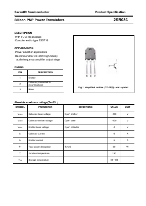 2SB686 Datasheet PDF SavantIC Semiconductor 